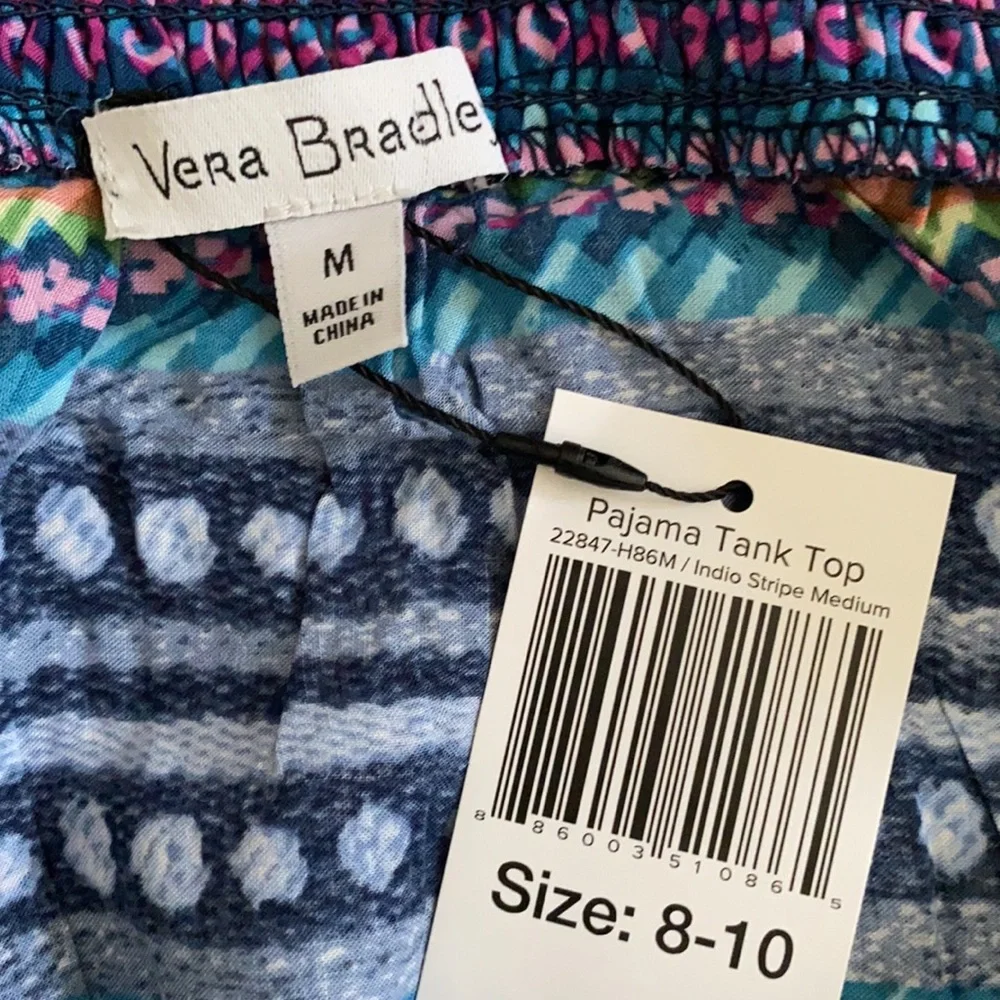 {NWT} Vera Bradley | Indigo Stripe Sleeveless Rayon Pajama Tank Top (M 8-10) - Picture 13 of 15